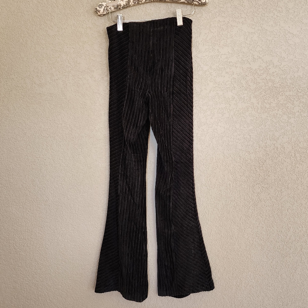 Free People Black Ribbed Slim Velvet Pull-On Flared Pants - Picture 2 of 8